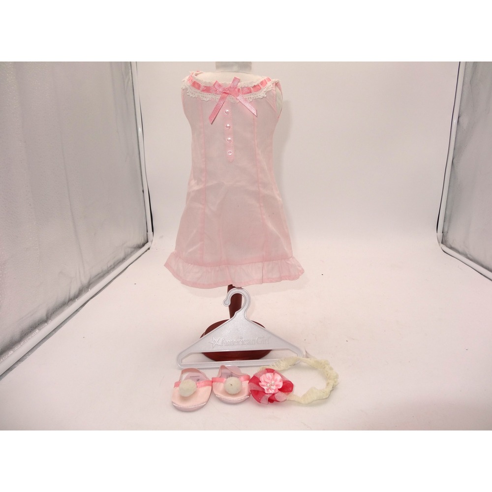American Girl Samantha Nightgown Pink Lace Trim Slippers Headband Hanger Set